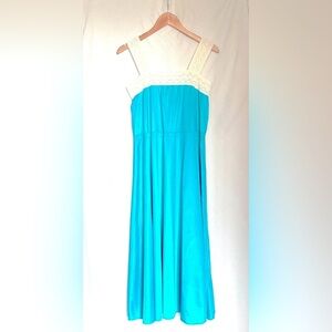 Vintage slip, teal with beige lace, size L (no sz tag)